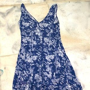 Flouncy blue floral womens sundress stretch material